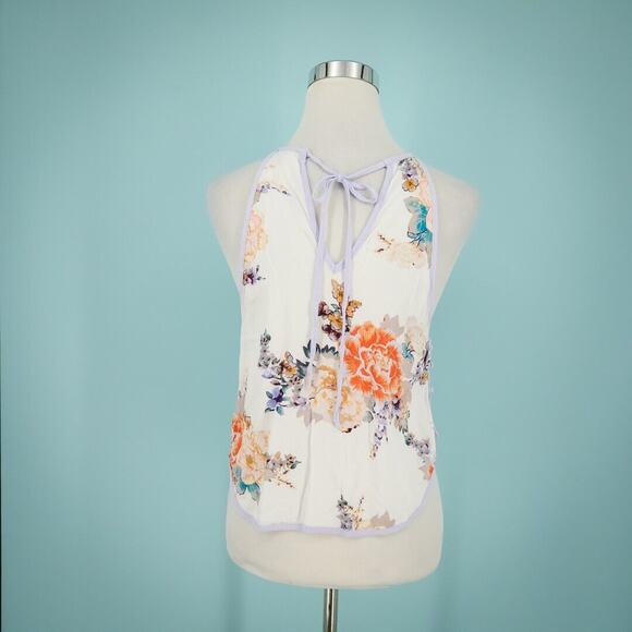 Free People Size Small S Floral Halter Tie Neck Spaghetti Strap Button Tank Top - Picture 3 of 7
